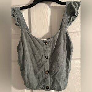 Monteau Gray Ruffled Button-Down Blouse